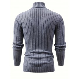 Men'S New Color-Blocked High-Neck Long-Sleeve Retro College-Style Knitted Base Layer for Casual Autumn And Winter