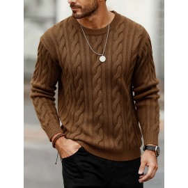 New Autumn-Winter Men's Casual Commuter Solid Color Crew Neck Knit Pullover