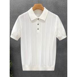 Luxury Knit Short Sleeve Polo Shirt for Men | Summer New Solid Color Lapel Collar Casual Tops, Button Details, Regular Fit