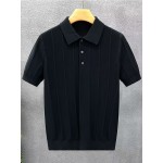 Luxury Knit Short Sleeve Polo Shirt for Men | Summer New Solid Color Lapel Collar Casual Tops, Button Details, Regular Fit