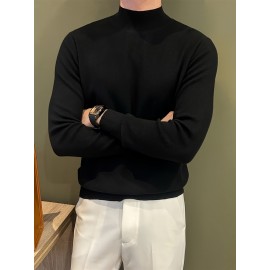 Men's Knit Sweater, Stand Collar Solid Color Novelty Pullover, Casual, Autumn Winter