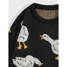 Men's Trendy Cute Pattern Animal Goose Pullover Casual Couple Street Round Neck Sweater Knitwear Warm