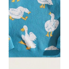Men's Trendy Cute Pattern Animal Goose Pullover Casual Couple Street Round Neck Sweater Knitwear Warm