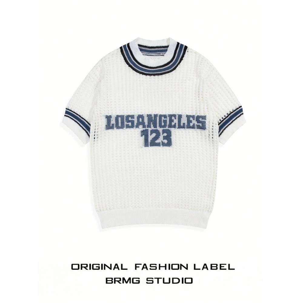 Spring/Summer Unisex Minimalist College Style Letter and Number Casual Pullover Short-Sleeve Sweater Top