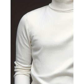 [Men's Turn-Collar Sweater] Cross-Border New Autumn-Winter Men's Solid Color Turn-Collar Pullover Knit Sweater
