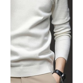 [Men's Turn-Collar Sweater] Cross-Border New Autumn-Winter Men's Solid Color Turn-Collar Pullover Knit Sweater