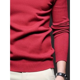 [Men's Turn-Collar Sweater] Cross-Border New Autumn-Winter Men's Solid Color Turn-Collar Pullover Knit Sweater