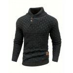 Men's Casual Waffle Knit Lapel Button Sweater