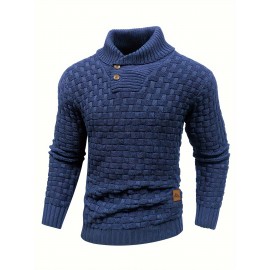 Men's Casual Waffle Knit Lapel Button Sweater