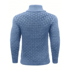 Men's Casual Waffle Knit Lapel Button Sweater