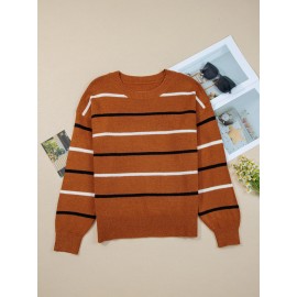 Women'S Multicolor Striped Round Neck Sweater Dress - Long Sleeve A-Line Mini Dress with Multicolor Horizontal Stripes (Pink/) | Spring/Fall Casual to Semi-Formal Outfits | Easy-Care Round Neck Design & Versatile Layering Piece