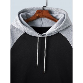 TD25 Raglan Sleeve Color Block Casual Plus Size Men's Hoodie, PLUS SIZE