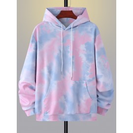 Men's Gradient Color Hoodie with Abstract Tie-Dye Print - Soft Casual Pullover, Kangaroo Pocket & Adjustable Drawstring Hood, Machine Washable Regular Fit Long Sleeve Sweatshirt, Essential Hoodie, Sporty Pullover, Comfortable Wear, PLUS SIZE