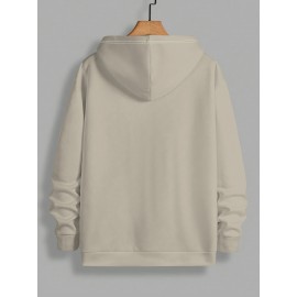 Men's Plus Size Oversized Hooded Sweatshirt - Khaki with Letter 'H' Print, Casual Pullover Hoodie, Machine Washable Comfortable Sweater for Big & Tall Men, PLUS SIZE