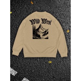 Men'S Plus Size Sweatshirt | Western Forest Print, Casual Street Style, Long Sleeve, Crew Neck, Regular Fit for Autumn-Winter
