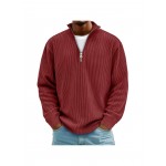 Men's Corduroy Quarter-Zip Sweater - Thermal Stand Collar -Neck Pullover, Corduroy Sweaters for Fall Winter Spring Summer, Casual Long Sleeve Machine-Washable Sweaters in Neutral Colors (/Tan/) - Regular Fit Top, PLUS SIZE