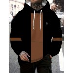 Men's Fleece-Lined Hooded Full-Zip Jacket - Winter Warmth Loose-Fit Windproof Sweatshirt, Machine Washable Gym Running Outdoor Sports Coat with Fleece, Black/Brown Casual Sportswear (No Bulk), PLUS SIZE