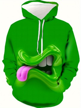 Novelty Cartoon Mouth 3D Print Men's Hooded Sweatshirt with Drawstring And Pocket, Fall Winter Hoodie, PLUS SIZE