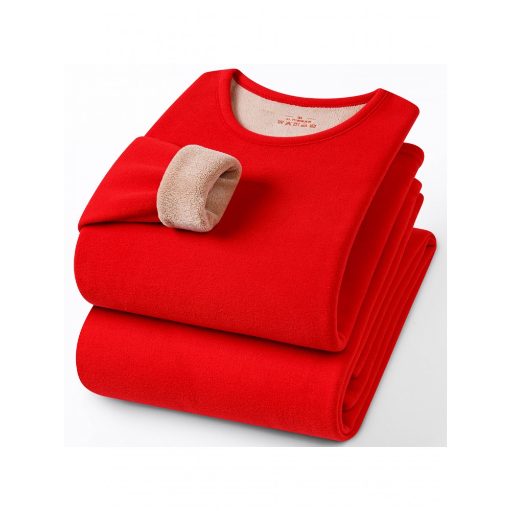 Plus Size - Men'S & Women'S Thermal Underwear Set - Heavy-Duty Fleece-Lined Winter Pants, Thickened Thermal Base for Extreme Cold, Soft Pink/Red color, Elegant Everyday & Formal wear - Cold Weather Essentials