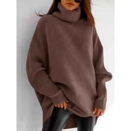 Plus Size, Women' Size Chunky Batwing Sweater - Oversized Turtleneck Pullover, Winter Warm Loose Fit Jumper Suitable for Winter, Casual & Dressy Outfits