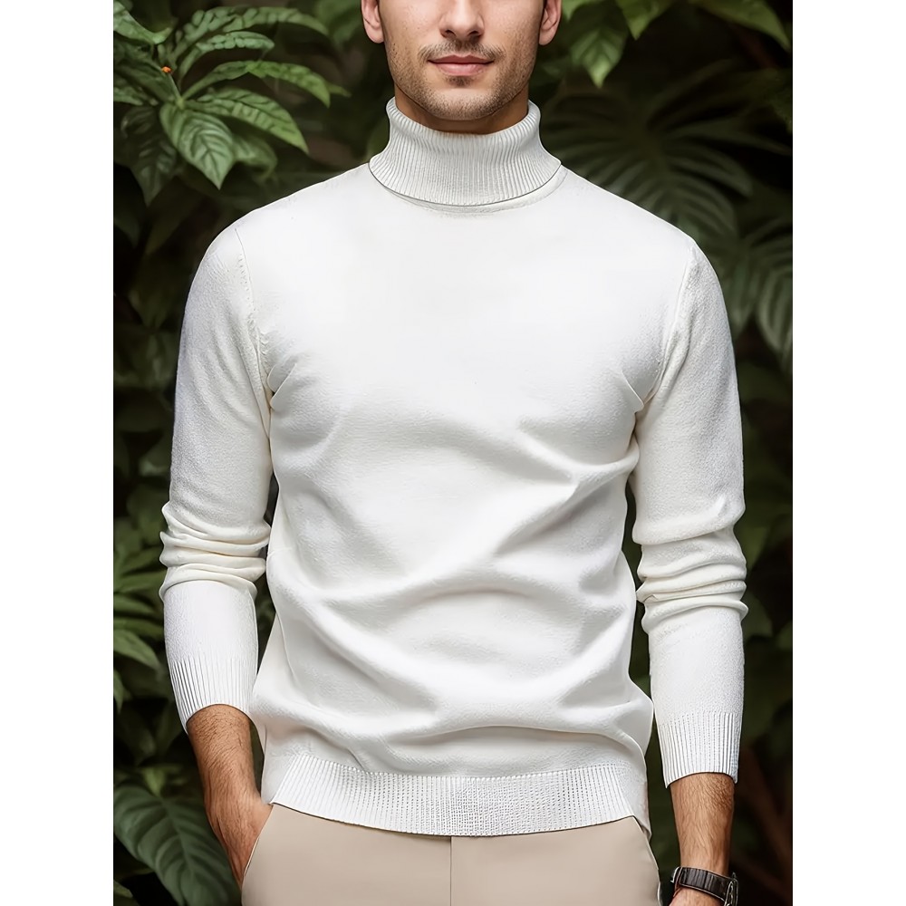 [Men's Turn-Collar Sweater] Cross-Border New Autumn-Winter Men's Solid Color Turn-Collar Pullover Knit Sweater