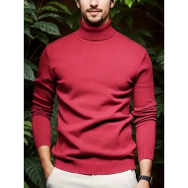 [Men's Turn-Collar Sweater] Cross-Border New Autumn-Winter Men's Solid Color Turn-Collar Pullover Knit Sweater